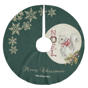 Jupon De Sapin En Polyester Brossé Écureuil de Noël vintage, Flocons de neige
