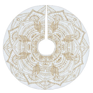 Jupon De Sapin En Polyester Brossé Elégant blanc & or Mandala conception main dessiné