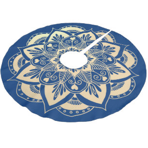 Jupon De Sapin En Polyester Brossé Elégant bleu marine or Mandala Boho Noël