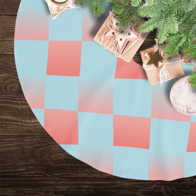 Jupon De Sapin En Polyester Brossé Elégant dégradé à damiers poudre corail bleu rose (Créateur téléchargé)