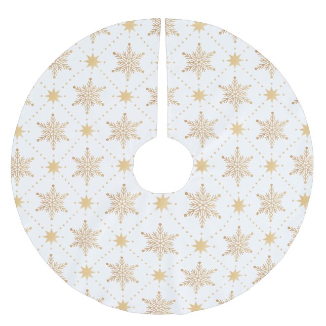 Jupon De Sapin En Polyester Brossé Élégant Faux Gold Snowflakes Noël Patttern (Devant)