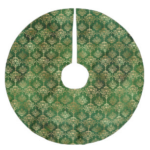 Jupon De Sapin En Polyester Brossé Élégant feuille d'or vert vintage damas motif