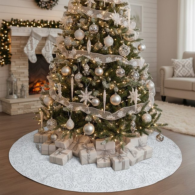 Jupon De Sapin En Polyester Brossé Élégant motif blanc (Créateur téléchargé)