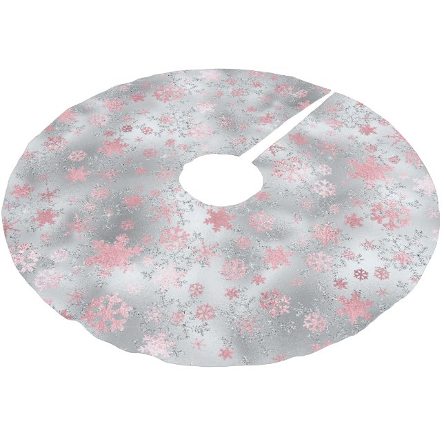 Jupon De Sapin En Polyester Brossé Élégant Motif de Noël vert rose (Angle)
