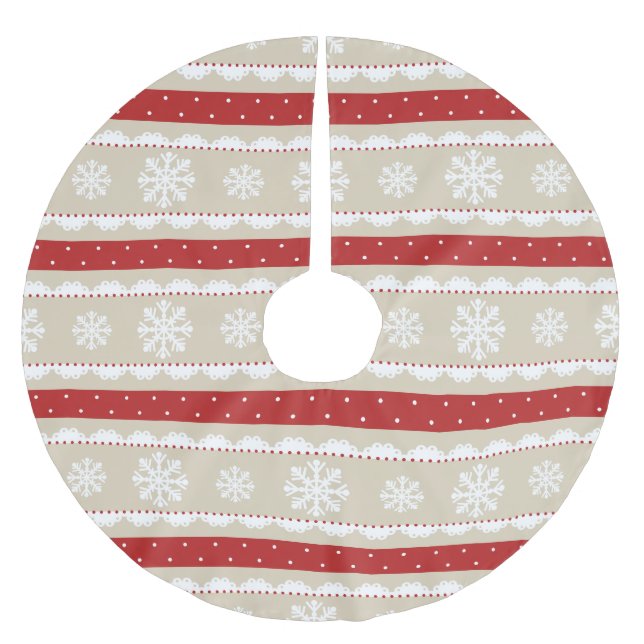 Jupon De Sapin En Polyester Brossé Élégant Noël Snowflakes Red Polka Motif (Devant)
