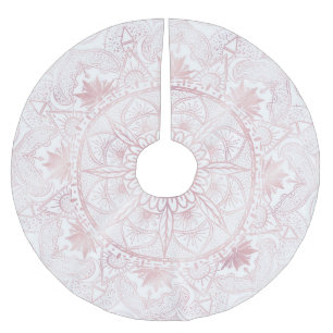 Jupon De Sapin En Polyester Brossé Elégant Rose Blanc Or Oeil Soleil Lune Mandala