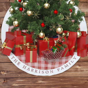 Jupon De Sapin En Polyester Brossé Élégant Rouge Plaid Personnalisé