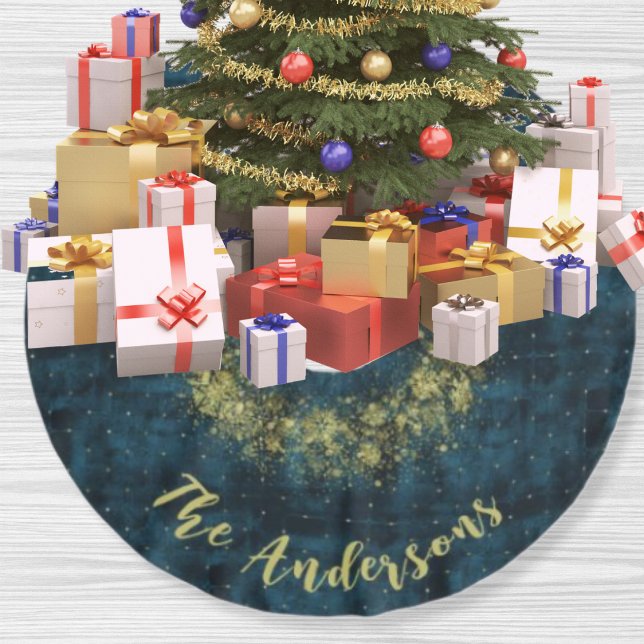 Jupon De Sapin En Polyester Brossé Élégant Turquoise Snowflakes Velvet Noël (Créateur téléchargé)