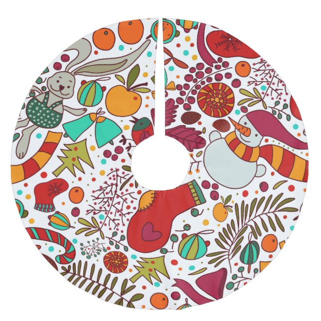 Jupon De Sapin En Polyester Brossé Éléments de Noël festifs Design sans couture (Devant)