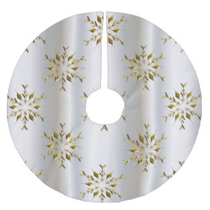 Jupon De Sapin En Polyester Brossé Étoiles Golden Snowflake sur argent