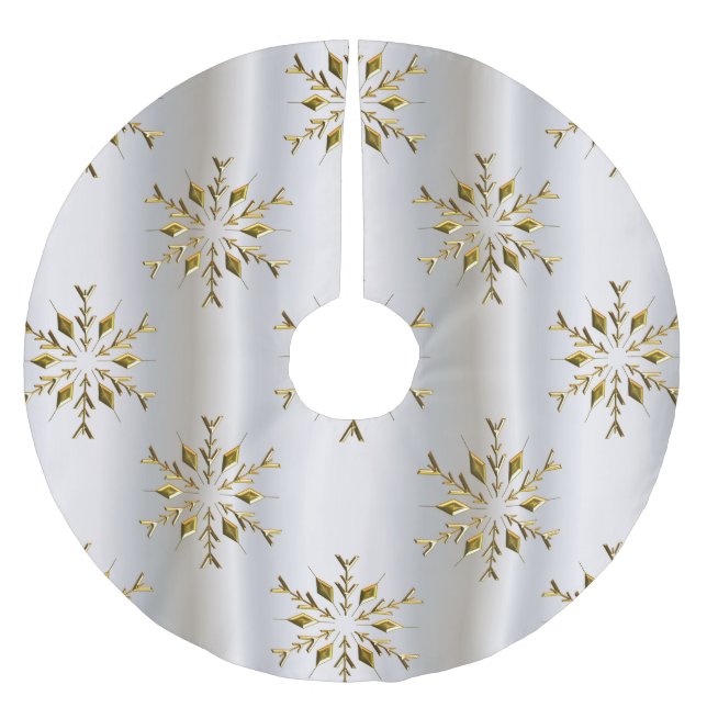 Jupon De Sapin En Polyester Brossé Étoiles Golden Snowflake sur argent (Devant)