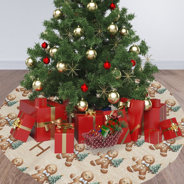 Jupon De Sapin En Polyester Brossé Famille de burlap beige monogramme homme en pain d (Créateur téléchargé)