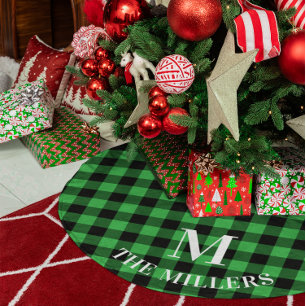 Jupon De Sapin En Polyester Brossé Famille Monogramme Plaid de Buffalo Vert Kelly