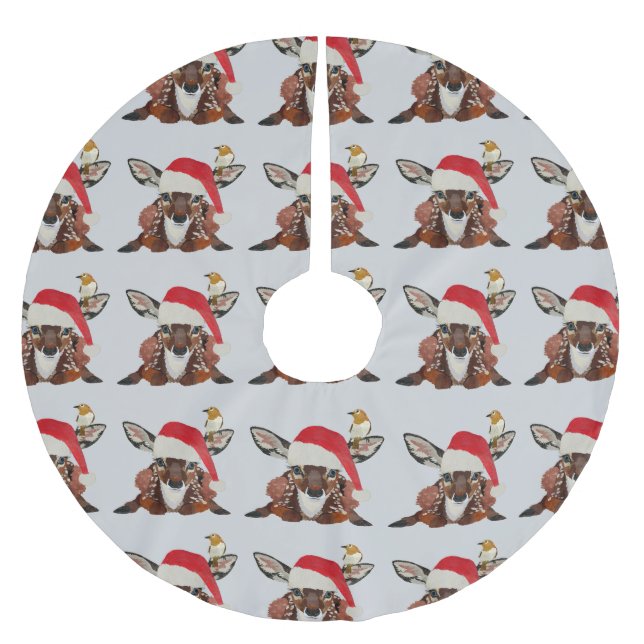 JUPON DE SAPIN EN POLYESTER BROSSÉ FAWN & GOLDEN BIRD CHRISTMAS (Devant)