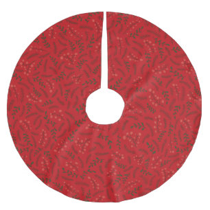 Jupon De Sapin En Polyester Brossé Ferme vert foncé rouge rustique feuillage motif