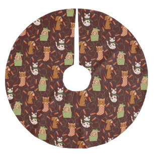 Jupon De Sapin En Polyester Brossé Festif Chien de Chat Lumières de Noël Rouge