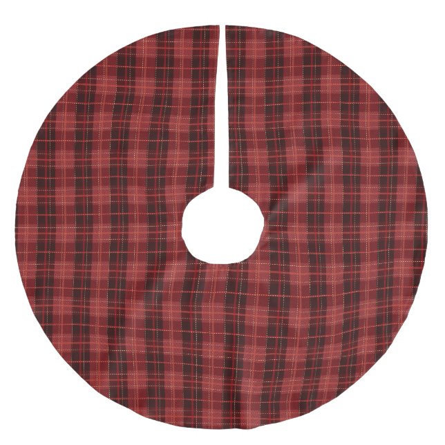 Jupon De Sapin En Polyester Brossé Festif Rouge hiver Noël Plaid Motif (Devant)