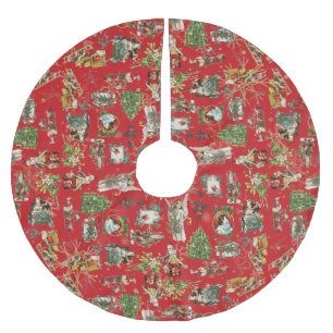 Jupon De Sapin En Polyester Brossé Festif Rouge Vintage Rétro Noël
