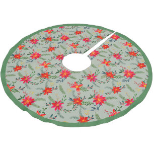 Jupon De Sapin En Polyester Brossé Festive Rouge Poinsettia Noël Floral