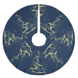 Jupon De Sapin En Polyester Brossé Fête de Noël Arbre d'or Étoiles Marine Fêtes Bleue