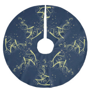 Jupon De Sapin En Polyester Brossé Fête de Noël Arbre d'or Étoiles Marine Fêtes Bleue