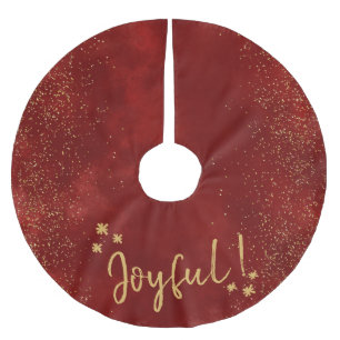 Jupon De Sapin En Polyester Brossé Fête Noël, Rouge, Or, Joyeux