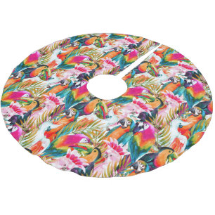 Jupon De Sapin En Polyester Brossé Feuilles de perroquets et palmiers