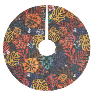 Jupon De Sapin En Polyester Brossé Feuilles exotiques sur denim, impression transpare