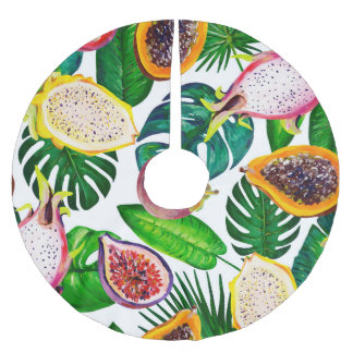 Jupon De Sapin En Polyester Brossé Feuilles tropicaux, fruits, gouache sans couture m
