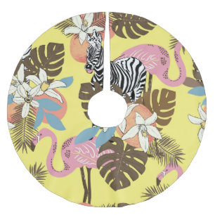 Jupon De Sapin En Polyester Brossé Flamant rose Jungle : Motif animal exotique.