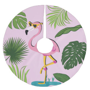Jupon De Sapin En Polyester Brossé Flamant rose Palm Feuille Tropical Design