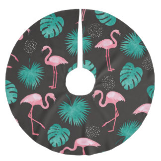Jupon De Sapin En Polyester Brossé Flamant rose, palmiers feuilles : aquarelle tropic