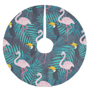 Jupon De Sapin En Polyester Brossé Flamant rose, toucan : motif de feuilles tropicale