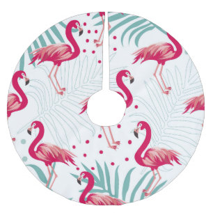 Jupon De Sapin En Polyester Brossé Flamingo tropical et feuille, motif d'été.