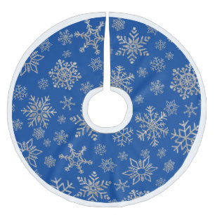 Jupon De Sapin En Polyester Brossé Flammes de neige en argent à Noël bleu