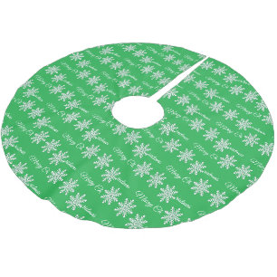 Jupon De Sapin En Polyester Brossé Flèches de neige de Noël blanc Joyeux Noël vert