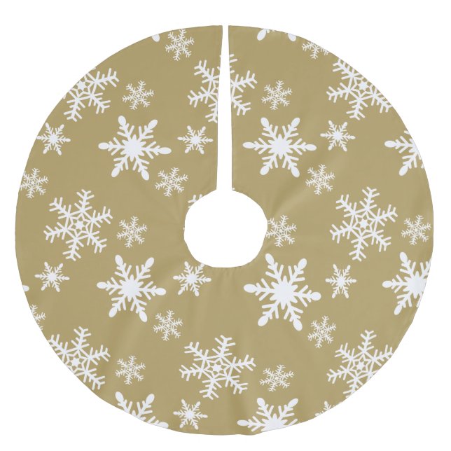 Jupon De Sapin En Polyester Brossé Flèches de neige en or et blanc (Devant)