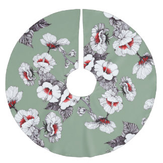 Jupon De Sapin En Polyester Brossé Fleurs blanches rouges sans joint : décoration ver