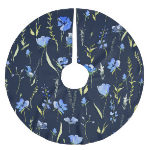 Jupon De Sapin En Polyester Brossé Fleurs bleues rustiques : Illustration botanique.
