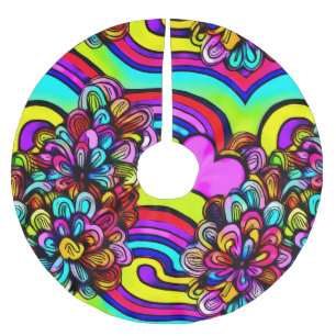 Jupon De Sapin En Polyester Brossé Fleurs de dessin psychédéliques colorées Noël