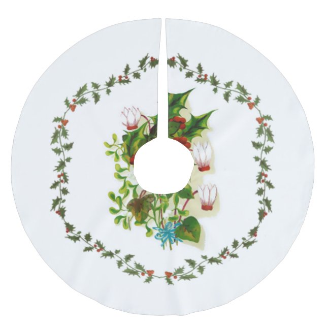 Jupon De Sapin En Polyester Brossé Fleurs de Noël (Devant)