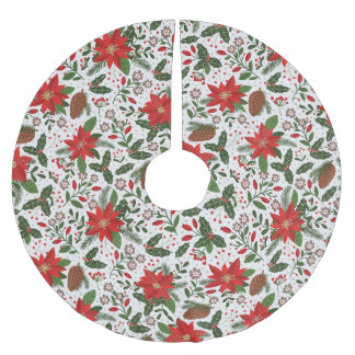 Jupon De Sapin En Polyester Brossé Fleurs de Noël
