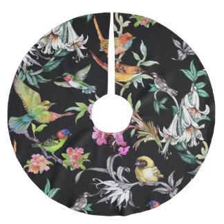 Jupon De Sapin En Polyester Brossé Fleurs d'oiseaux tropicaux : Motif d'aquarelle