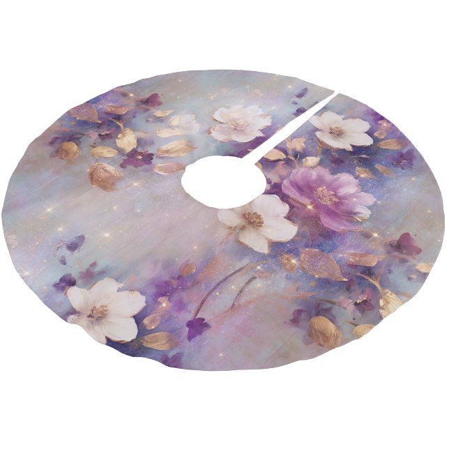 Jupon De Sapin En Polyester Brossé Fleurs d'or blanc violet (Angle)