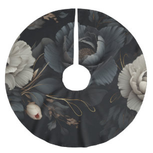 Jupon De Sapin En Polyester Brossé Fleurs noires et blanches