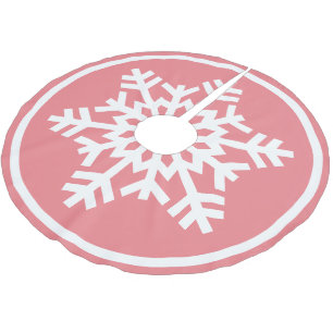 Jupon De Sapin En Polyester Brossé Flocon De Neige Blanc Sur Corail Clair