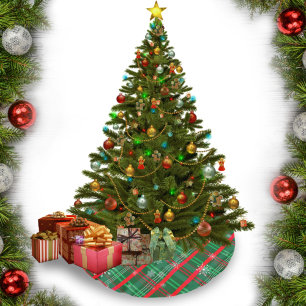 Jupon De Sapin En Polyester Brossé Flocon de neige classique vert et rouge