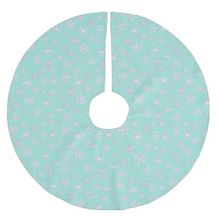 Jupon De Sapin En Polyester Brossé Flocons de neige à trois dimensions blancs sur un