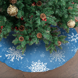 Jupon De Sapin En Polyester Brossé Flocons de Neige Bleus Classique Hiver Blanc