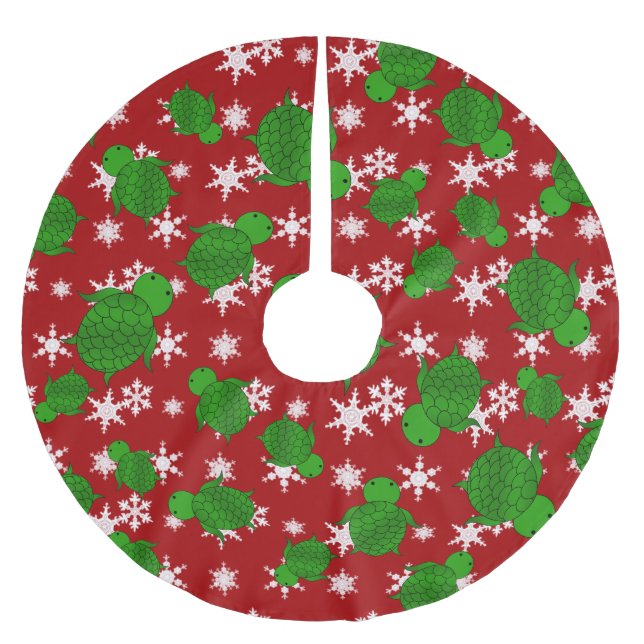 Jupon De Sapin En Polyester Brossé Flocons de neige mignons de rouge de tortue (Devant)